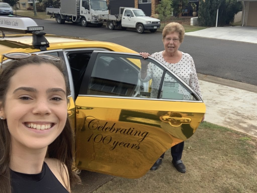 Black & White Cabs Good as Gold Young and Old Woman